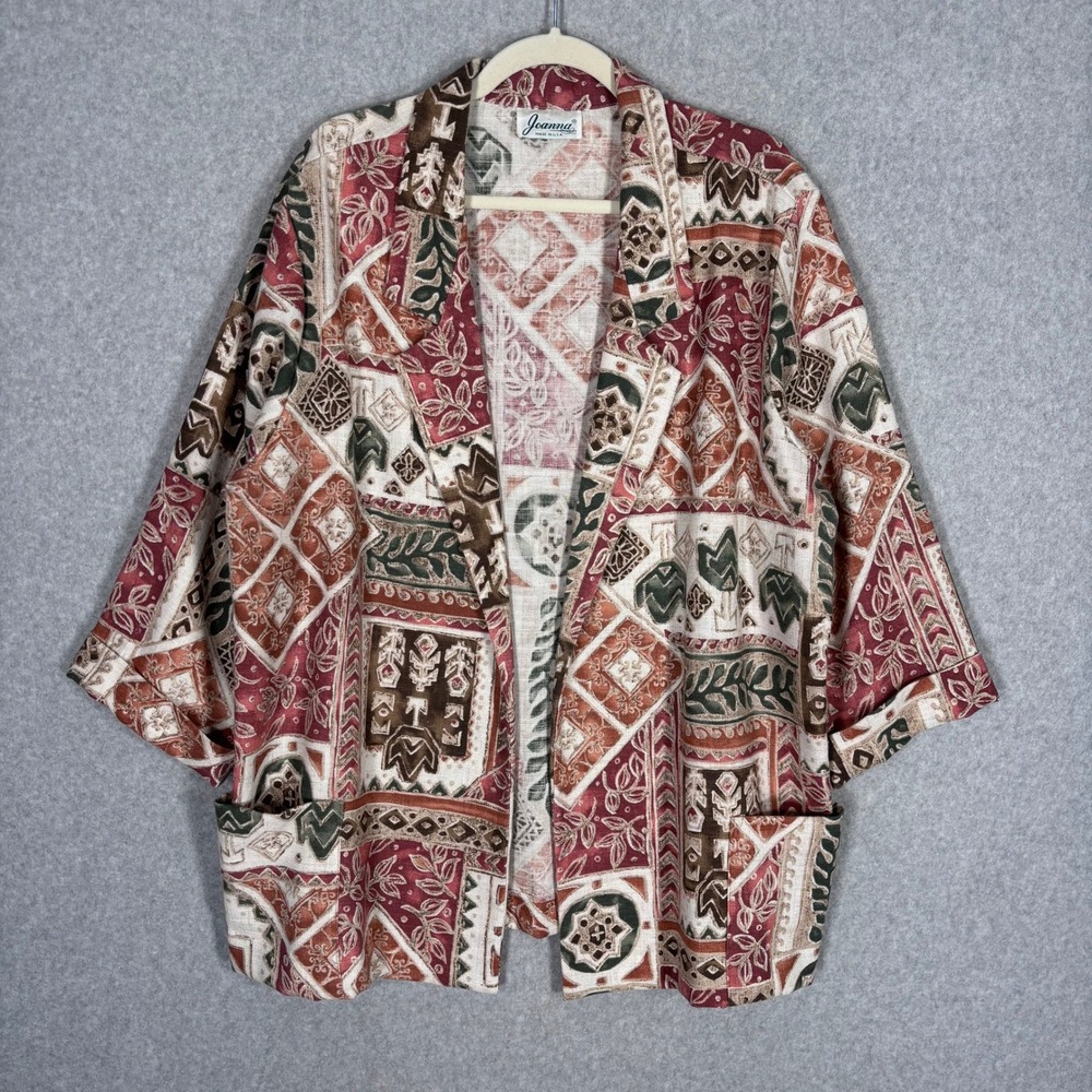 Vintage 80s Joanna Blazer Jacket XL Patchwork Paisley Floral Pockets Oversized
